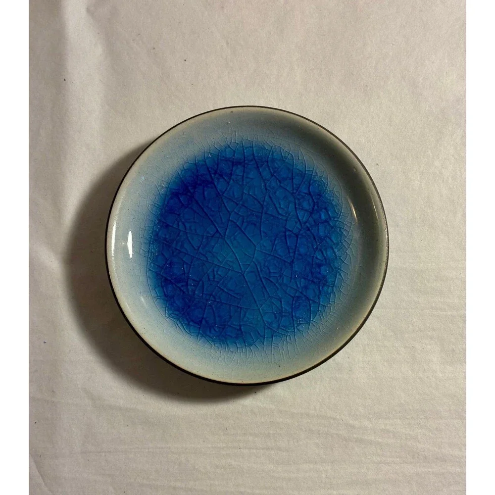 Blue Crackle Glaze Studio Pottery Trinket Dish Bowl 4.5” Ceramic